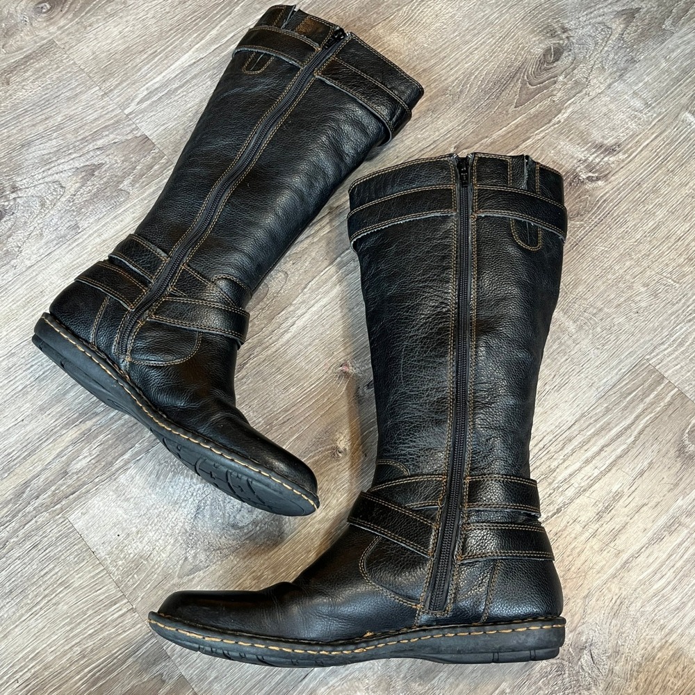 b.o.c. Born Concept Black Leather Moto Riding Boots C14203 Women 11 M/W